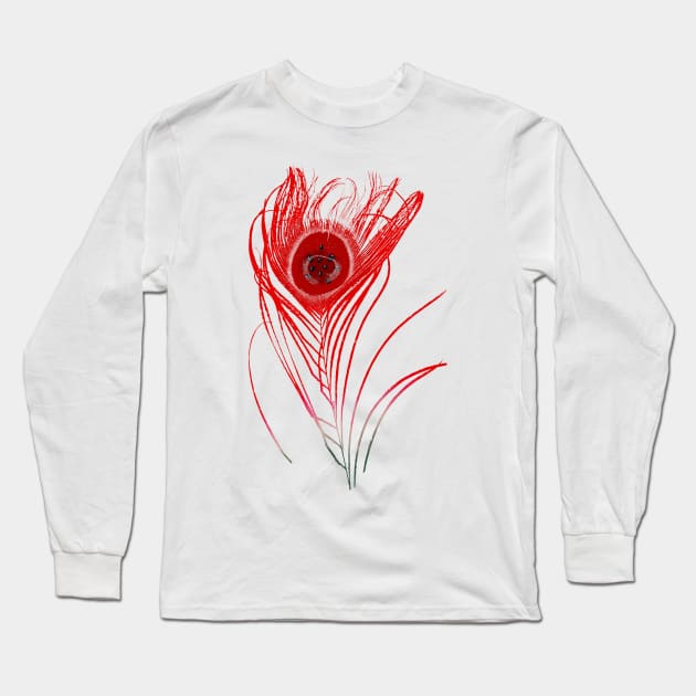 Watermelon Peacock Feather Long Sleeve T-Shirt by LochNestFarm